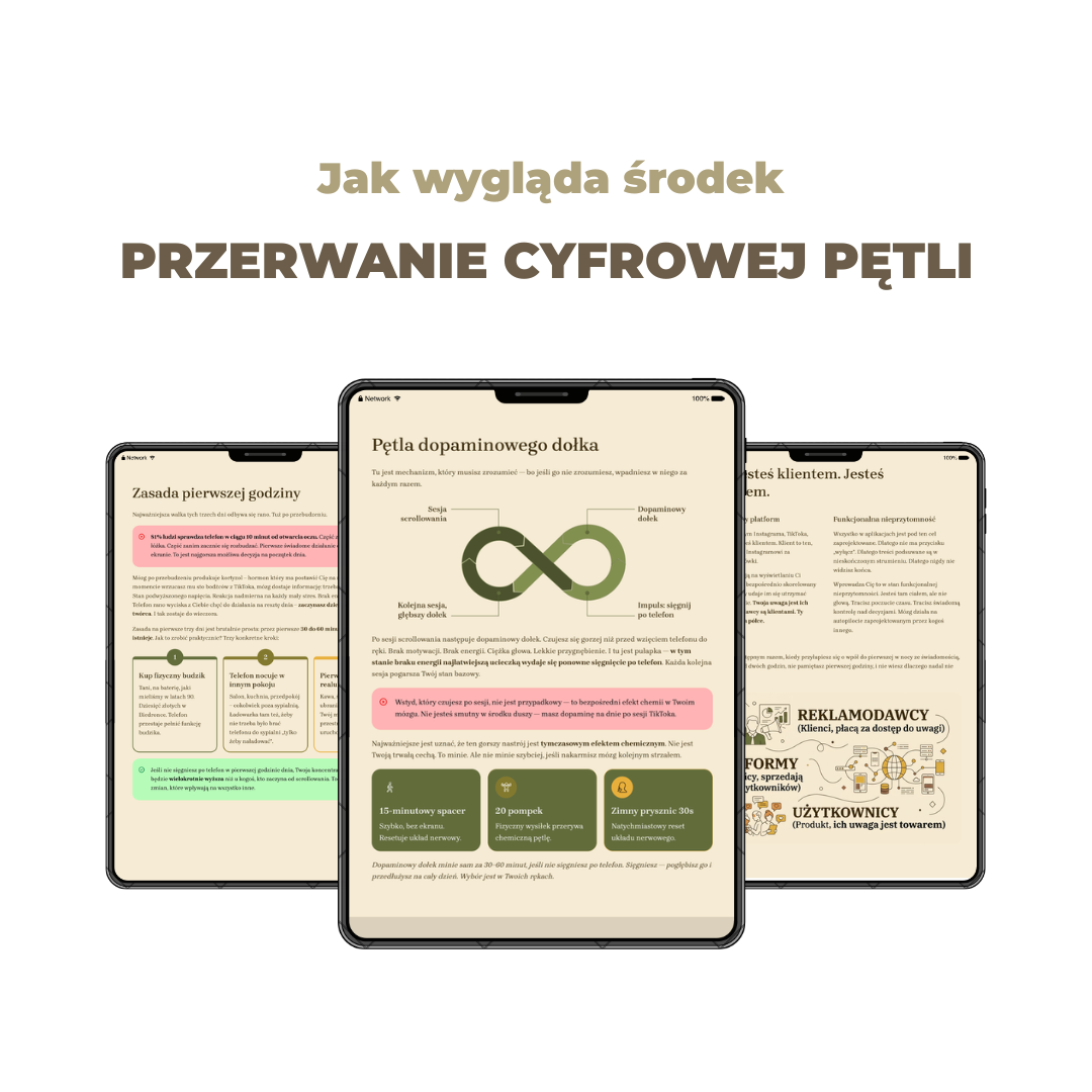 E-book - Przerwanie Cyfrowej Pętli.  Jak przestać marnować czas na telefonie w 10 dni bez ciągłego powracanie do skrolowania.